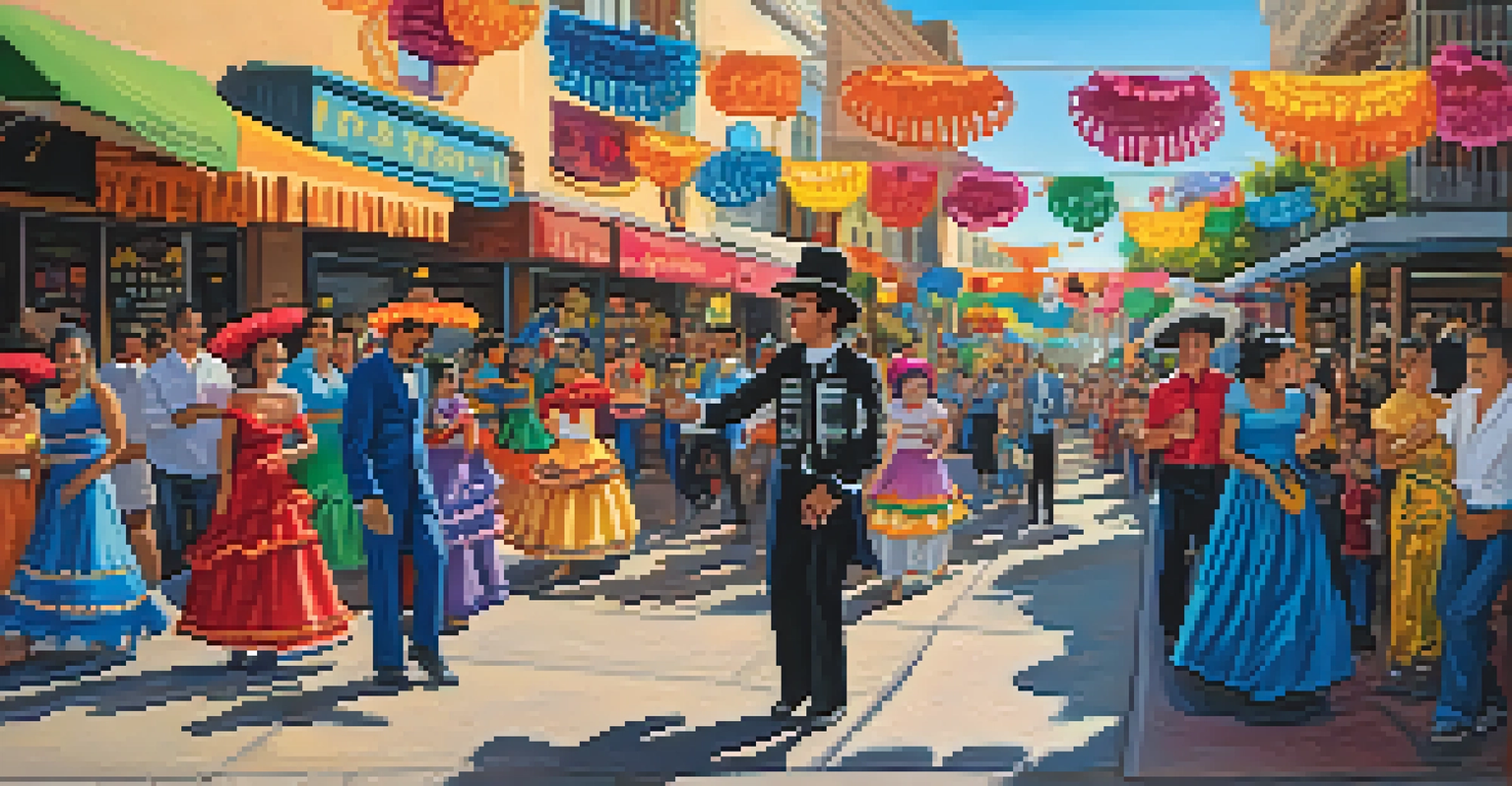 A bustling festival scene of Día de los Muertos with families painting sugar skulls and enjoying traditional music and dance.