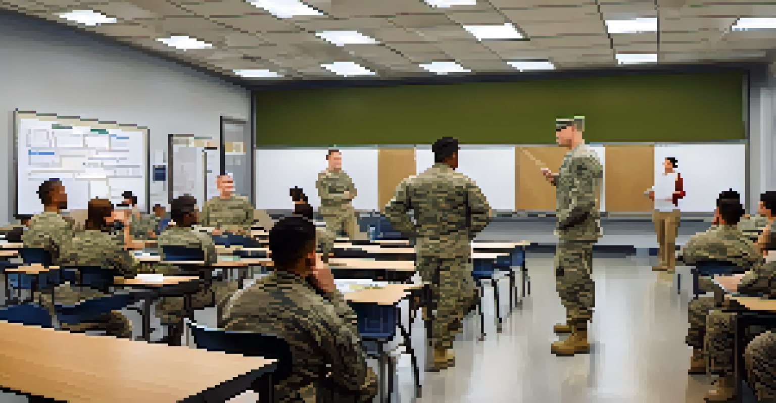 Military personnel and civilians attending a training session at a local college in San Antonio.