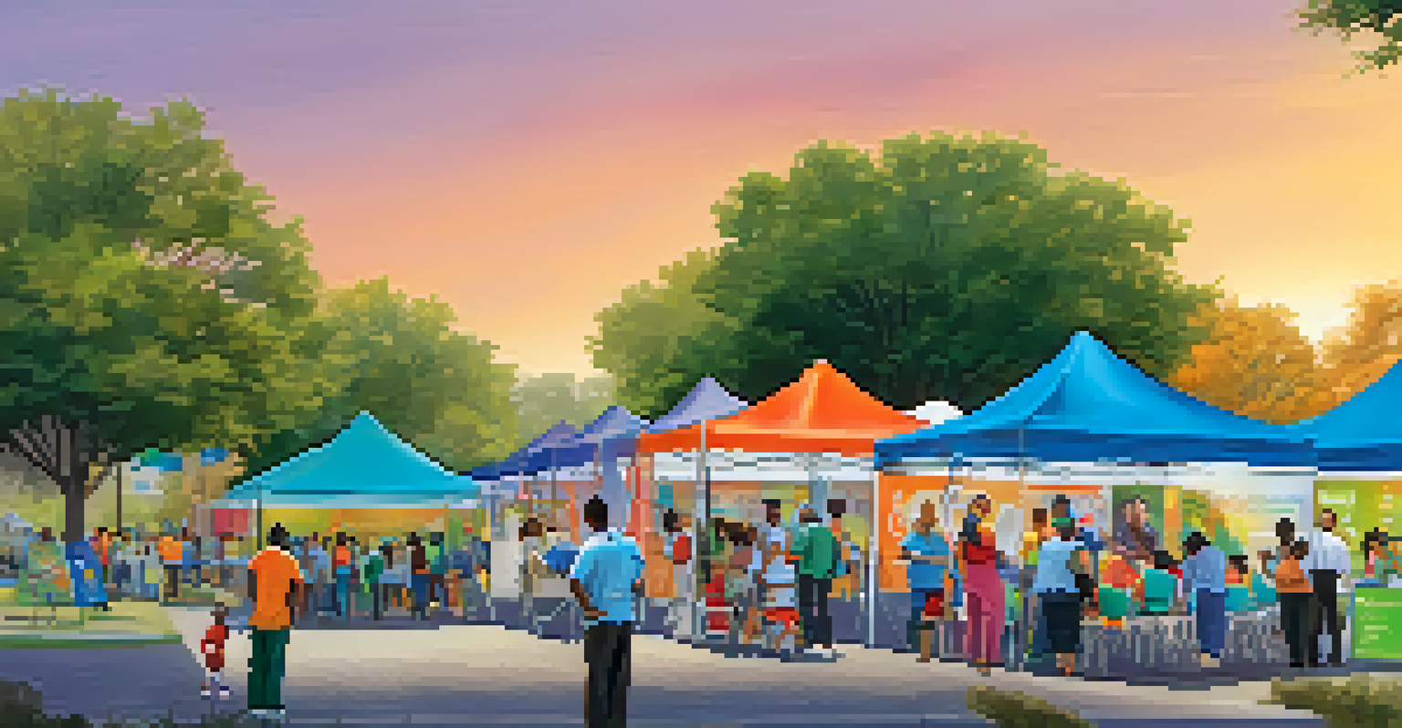 A community health initiative event in a San Antonio park, with healthcare professionals conducting screenings and families engaging with them in a lively atmosphere.