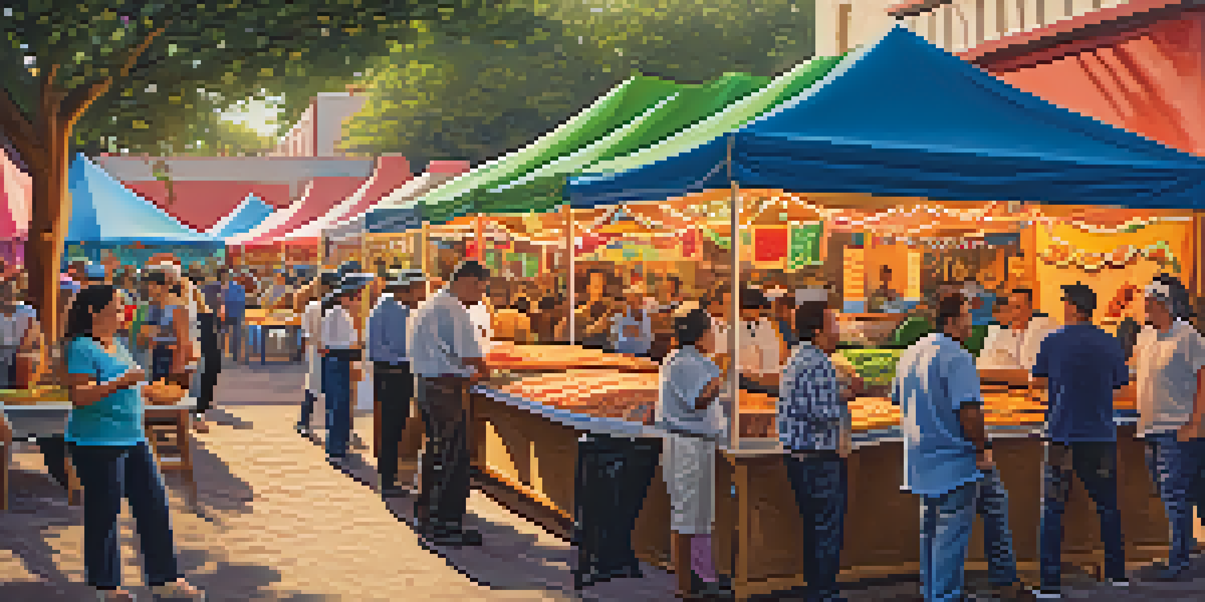 An outdoor food festival in San Antonio with colorful food stalls and chefs preparing Tex-Mex dishes, surrounded by a lively crowd and musicians.