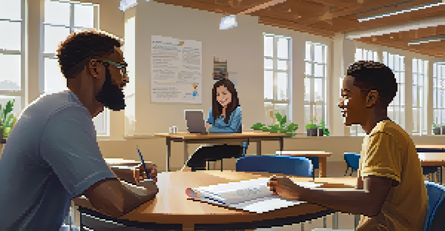 A mentor and student engaged in a discussion about academic goals in a bright community center.