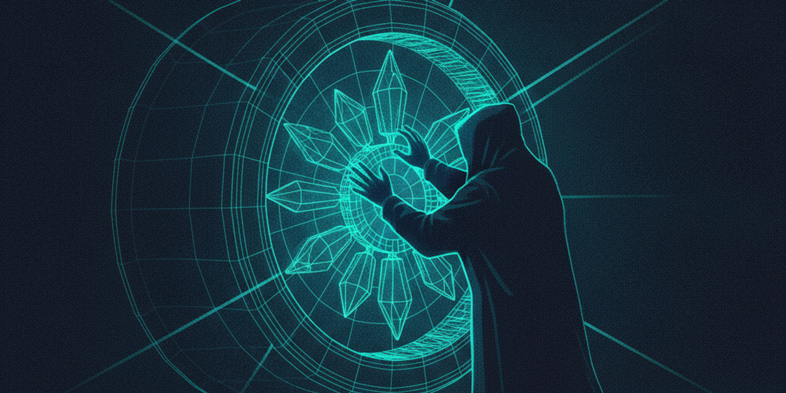 Editorial illustration of a shadowy figure unlocking a glowing digital vault from the inside.