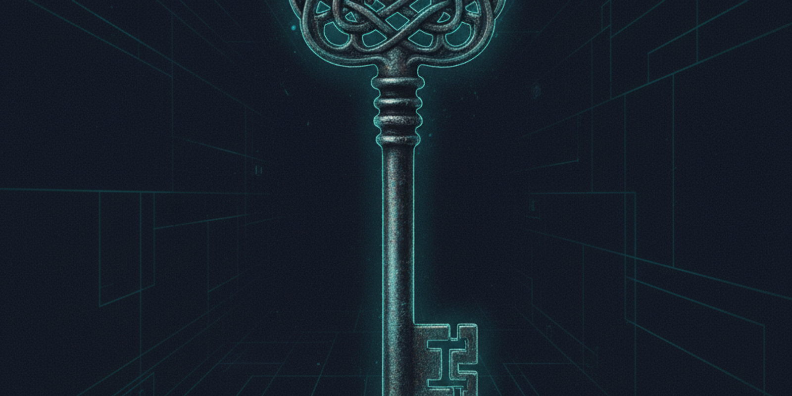 An old, glowing key, representing an aged domain, against a dark digital grid, symbolizing its power to unlock reputatio