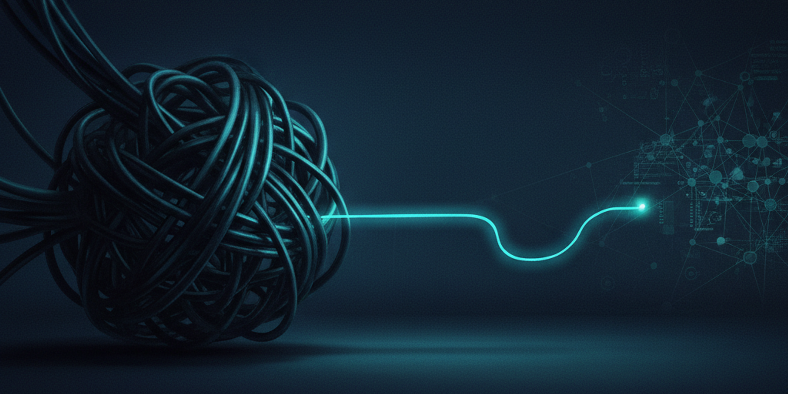 An abstract illustration of a single glowing thread being unraveled from a complex, dark knot, representing an OSINT inv