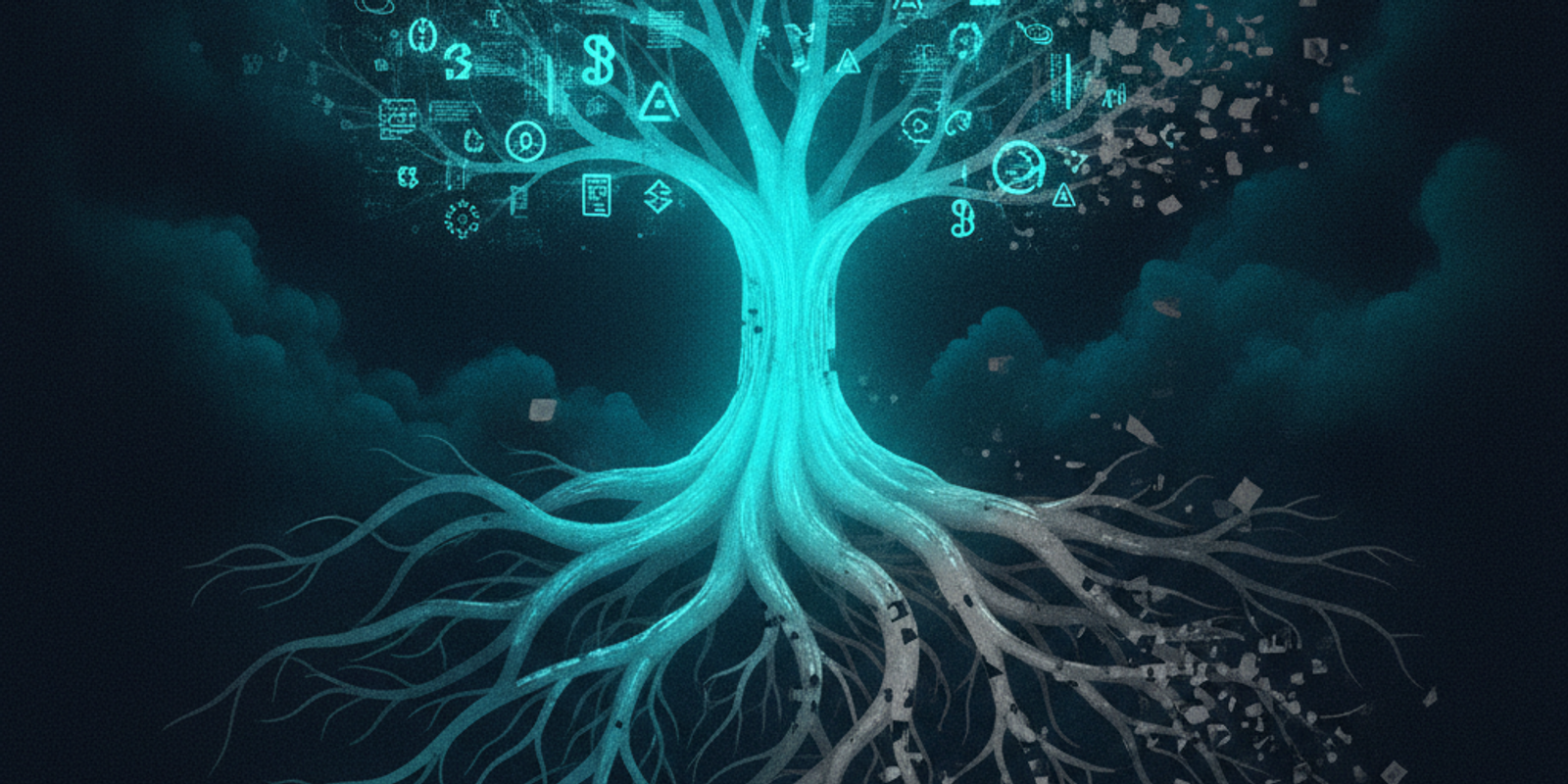 Abstract digital tree root system showing bright and dull branches