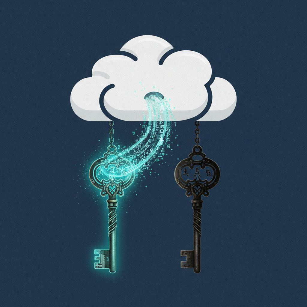 Illustration of two DKIM selector keys, selector1 and selector2, hanging from a cloud icon, representing Microsoft 365's