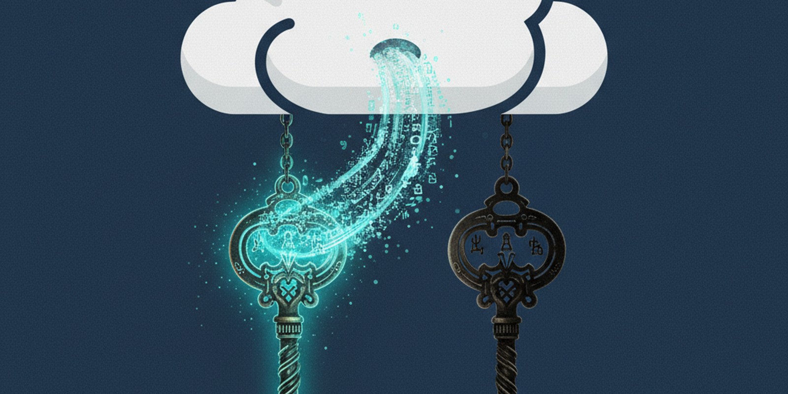 Illustration of two DKIM selector keys, selector1 and selector2, hanging from a cloud icon, representing Microsoft 365's