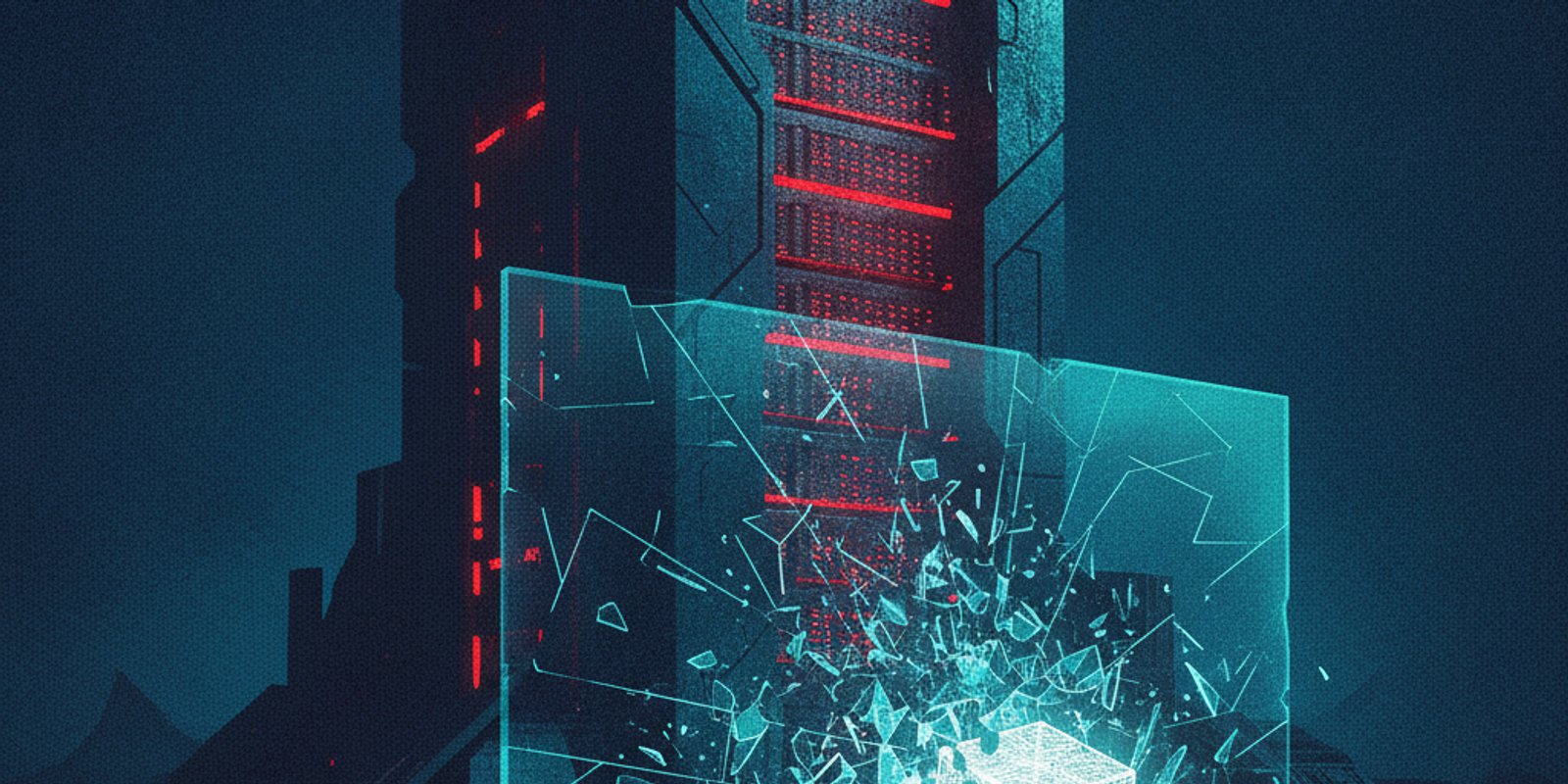 An editorial illustration of a clean data packet being rejected by a monolithic server tower.