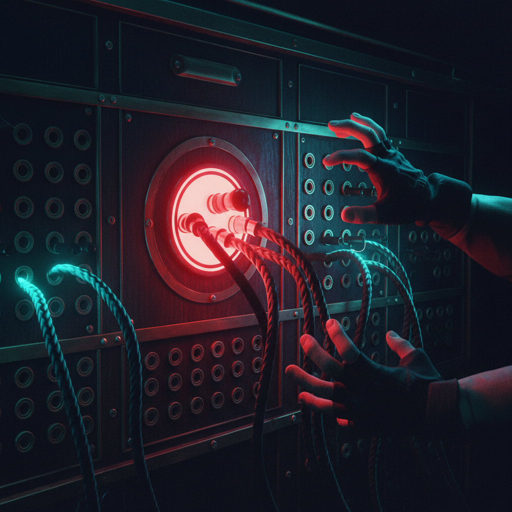 Illustration of a switchboard with glowing red cables for Spamhaus, Barracuda, and SURBL, symbolizing an admin triaging 