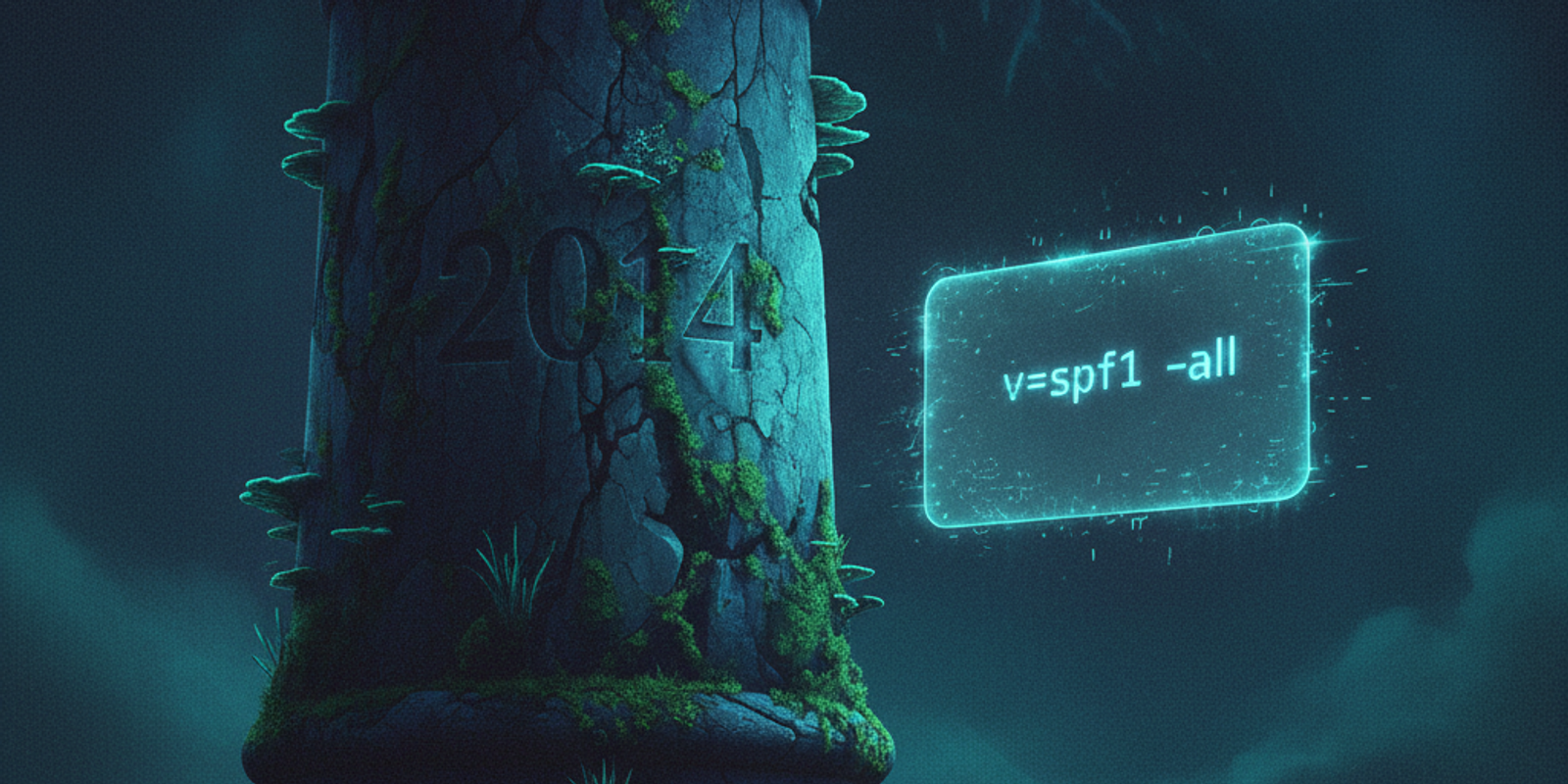 Illustration of a massive stone pillar next to a flickering screen, representing the permanence of domain age versus the