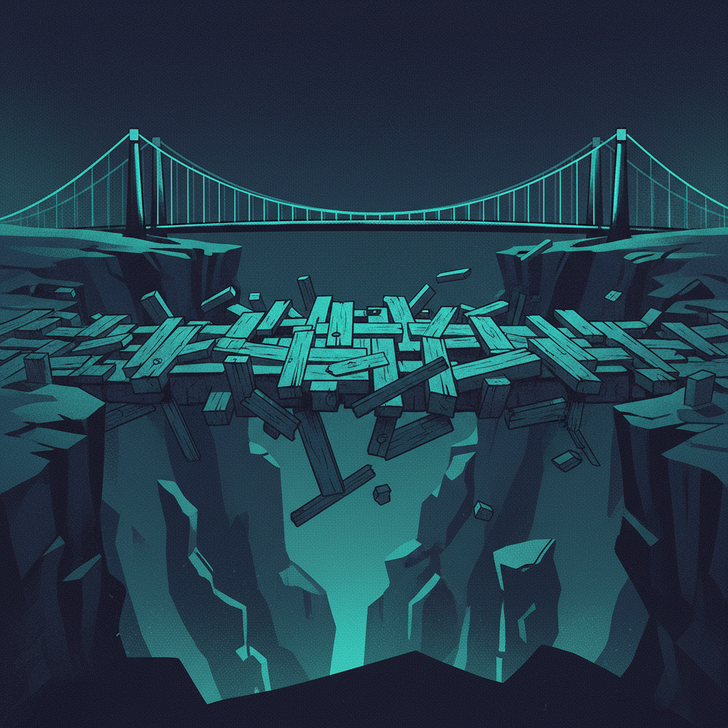 An illustration comparing a broken, risky bridge of IP blocks to a strong, stable bridge representing superior email aut