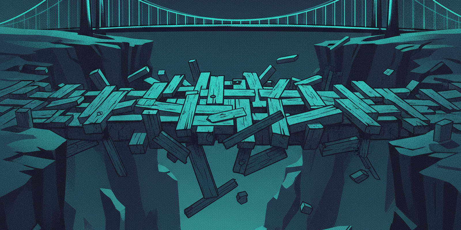 An illustration comparing a broken, risky bridge of IP blocks to a strong, stable bridge representing superior email aut