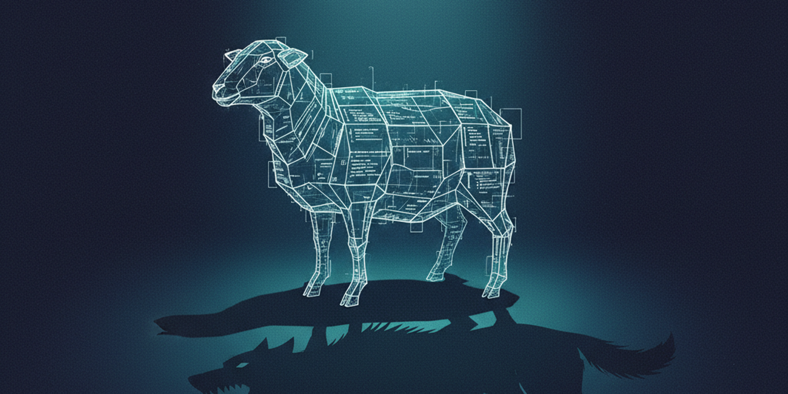 An illustration of a digital sheep whose shadow reveals the shape of a wolf, a metaphor for a lookalike phishing domain