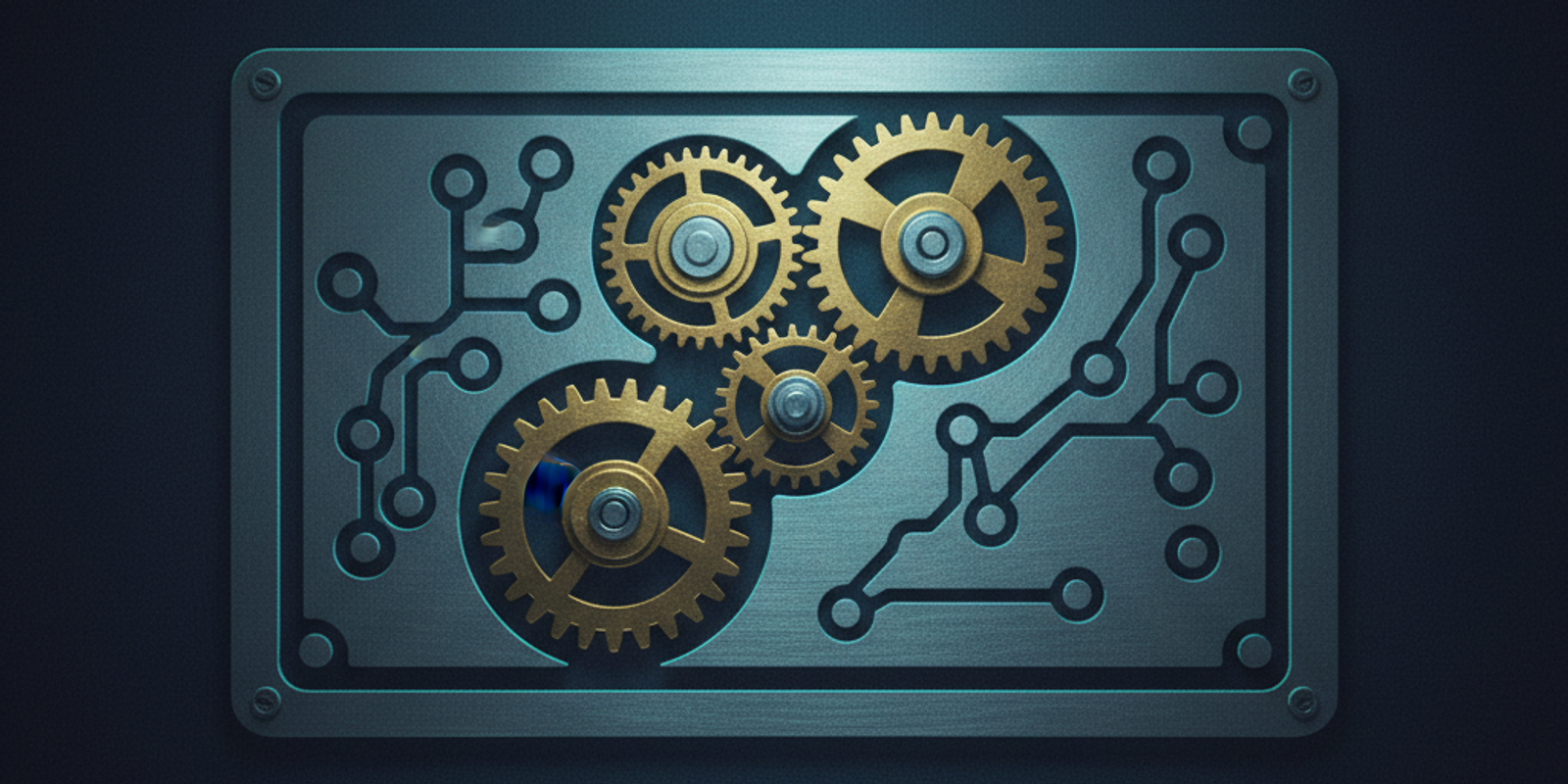 An editorial illustration showing mechanical gears labeled 'i', 'l', and 'h' assembling a DNS query, symbolizing dynamic