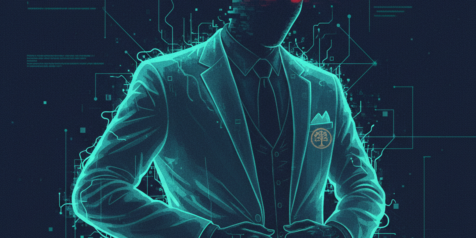 An illustration of a shadowy figure putting on a ghostly suit, symbolizing a threat actor stealing the reputation of an