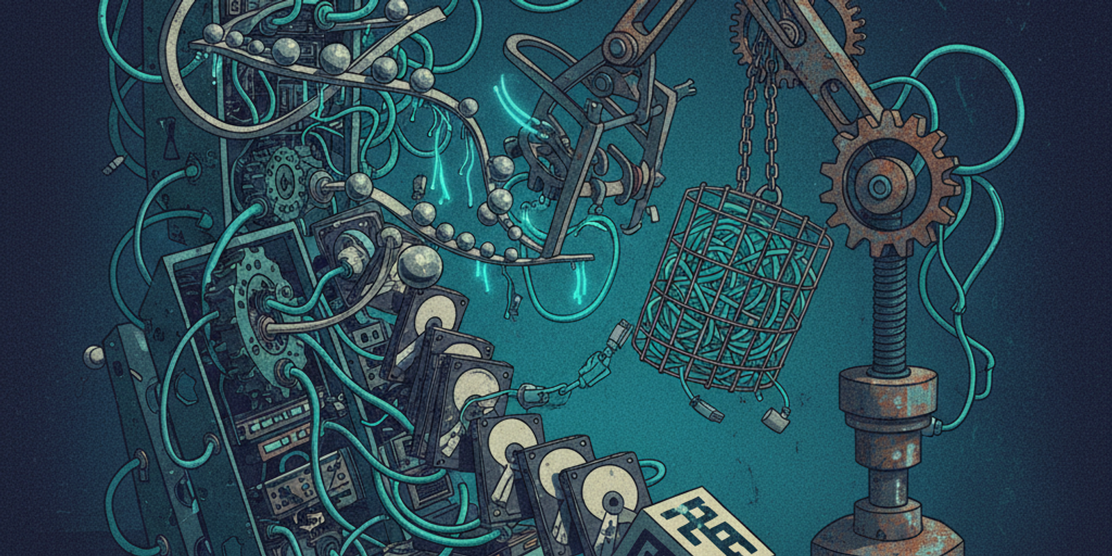 An illustration of a domino labeled PTR starting a chain reaction in a complex, failing machine, representing the unreli