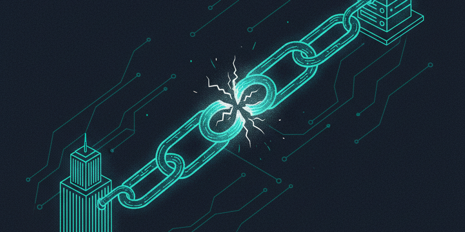 An illustration of a digital chain representing a DKIM CNAME record, with one link broken, showing a common point of fai