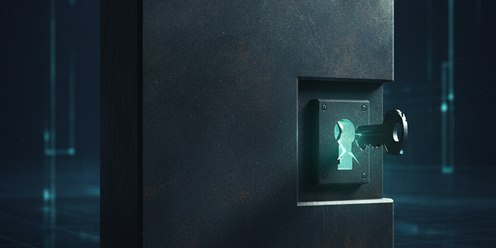 An illustration of a large steel lock representing a DMARC reject policy, with a broken, glowing key in a small subdomai