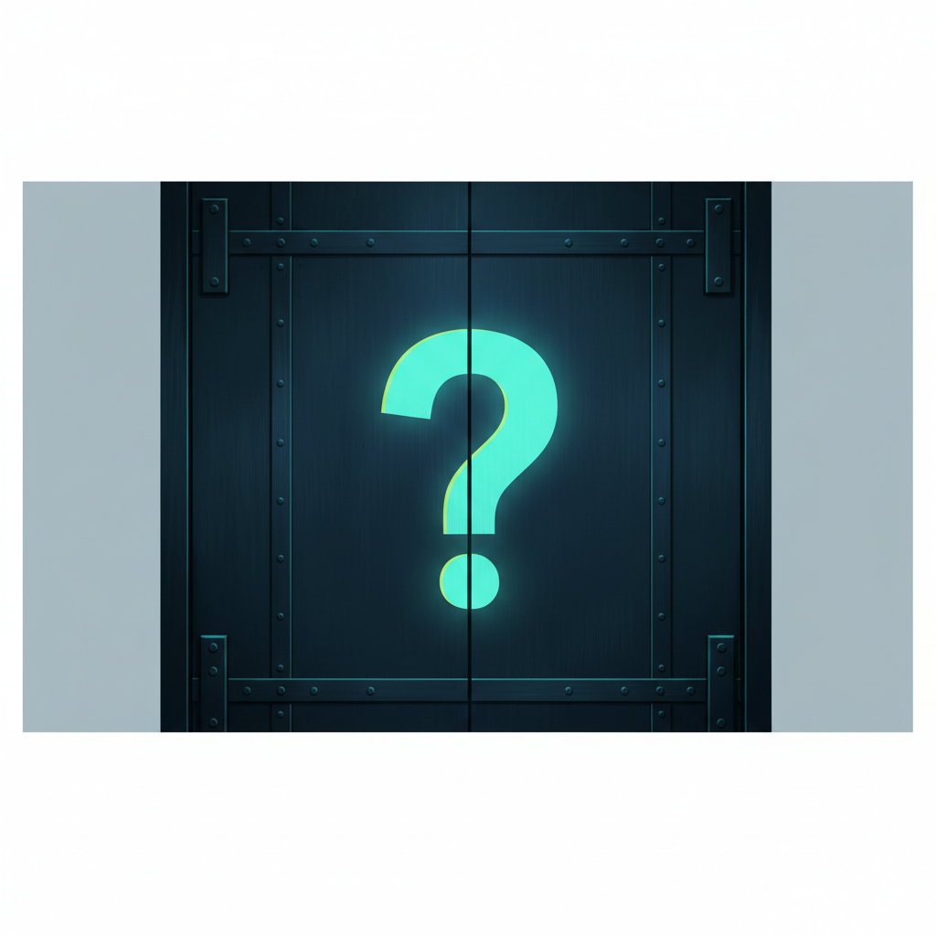 Illustration of a secure metal door with a large question mark painted where the lock should be, symbolizing a permissiv