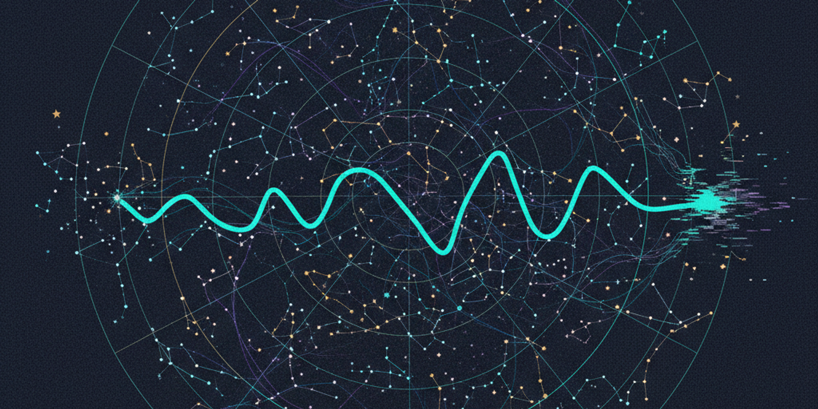 An abstract illustration of a digital star chart on a dark background, where one glowing line breaks pattern, symbolizin