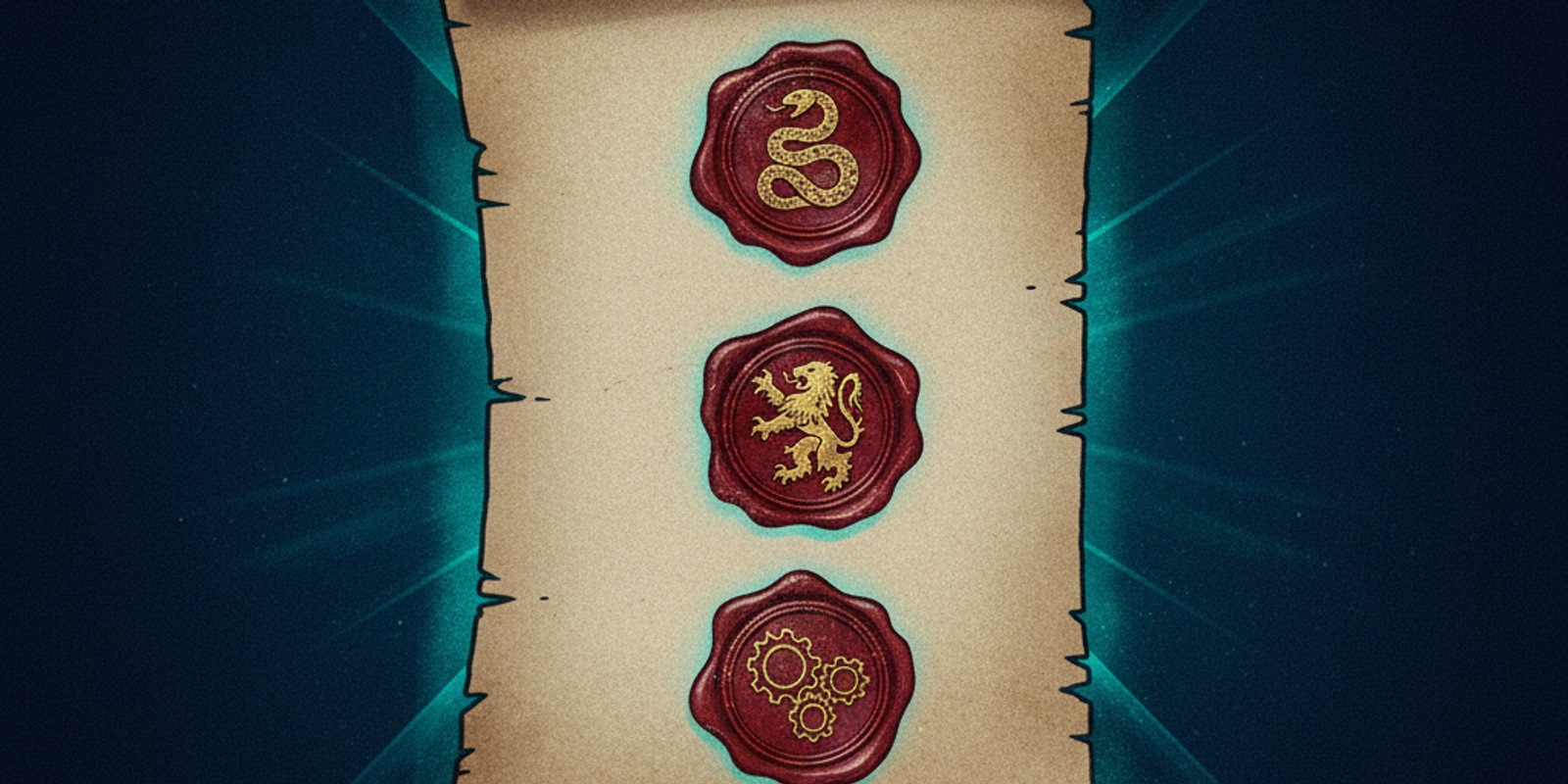 An illustration of a document with three different wax seals, symbolizing an email with multiple DKIM signatures where o