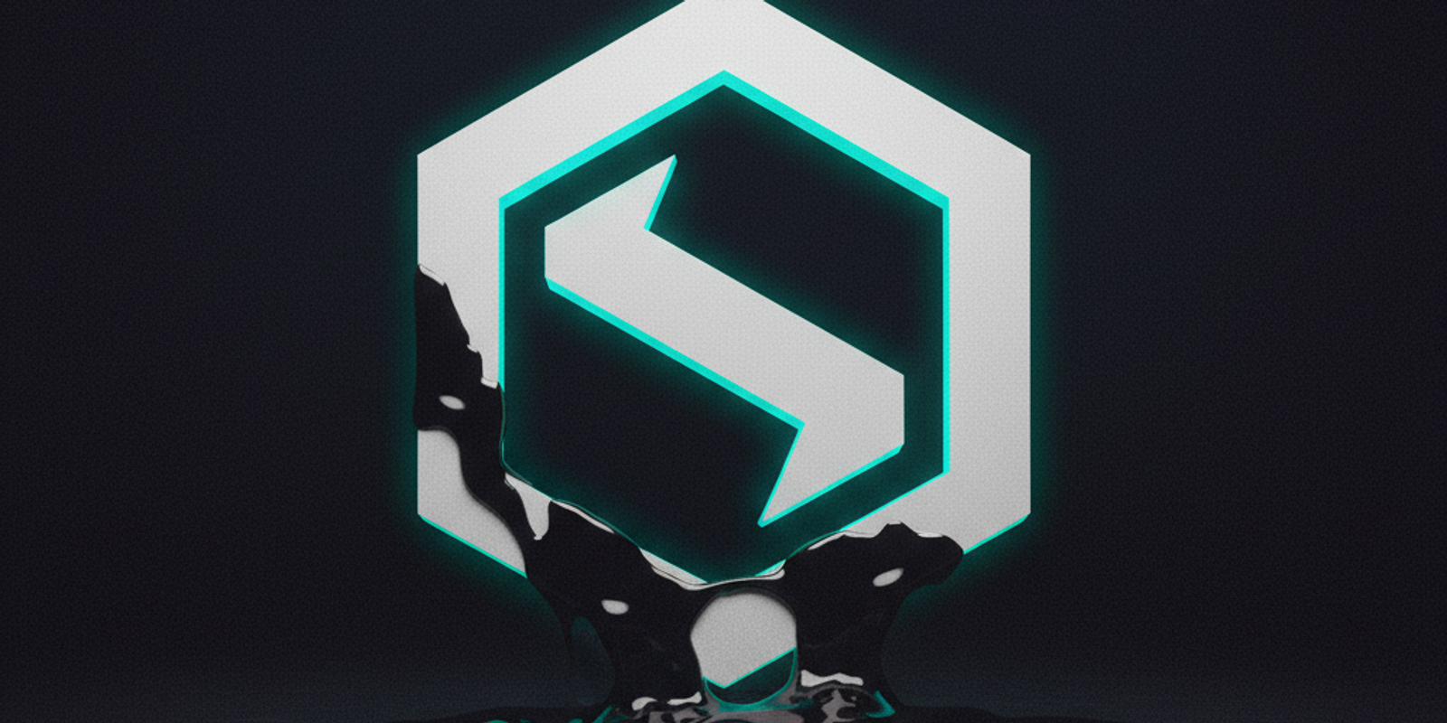 An abstract representation of a company's brand identity being corrupted, with a black liquid covering a clean geometric