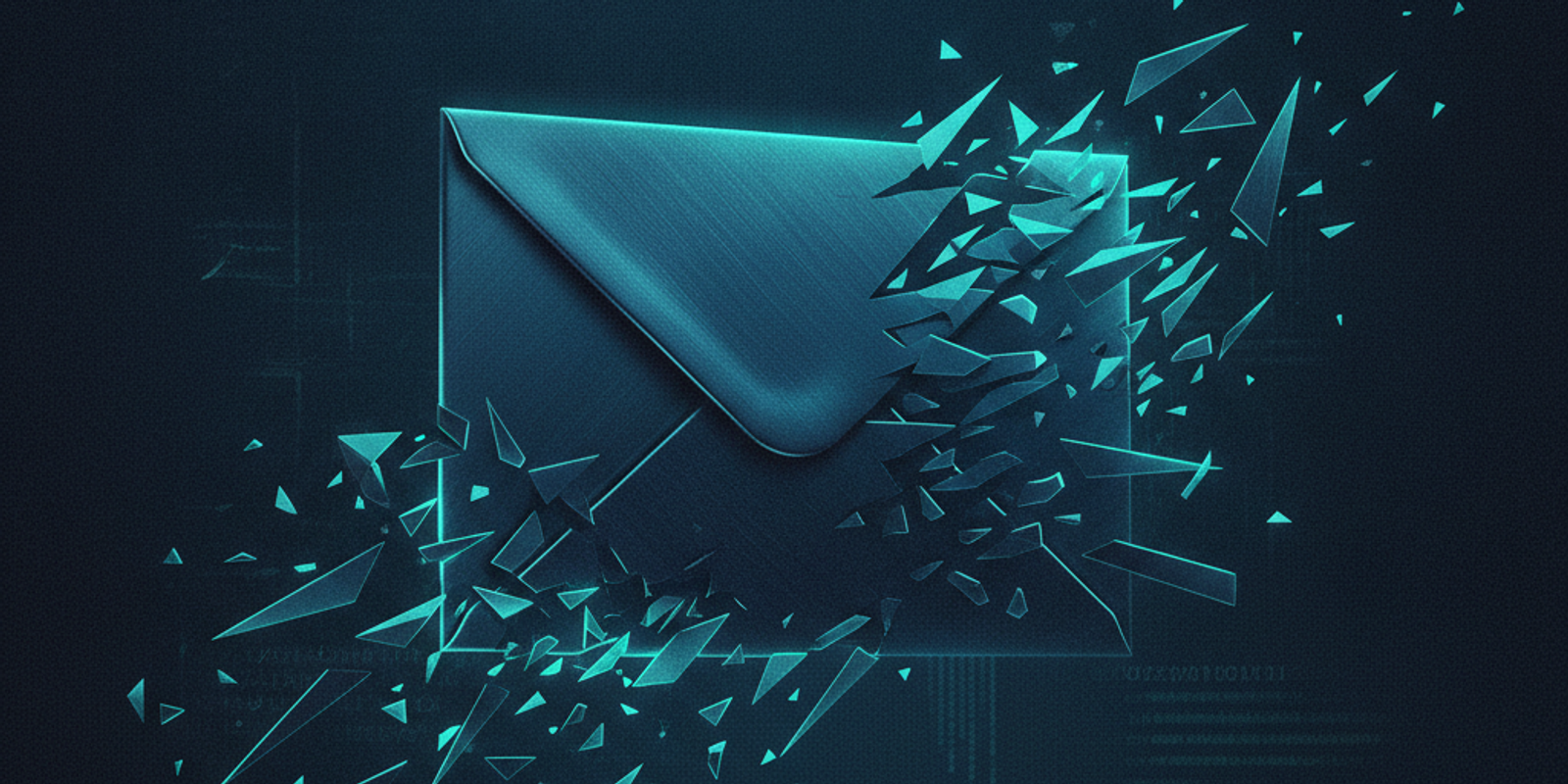 A glowing geometric envelope dissolving into vector paths against a dark background
