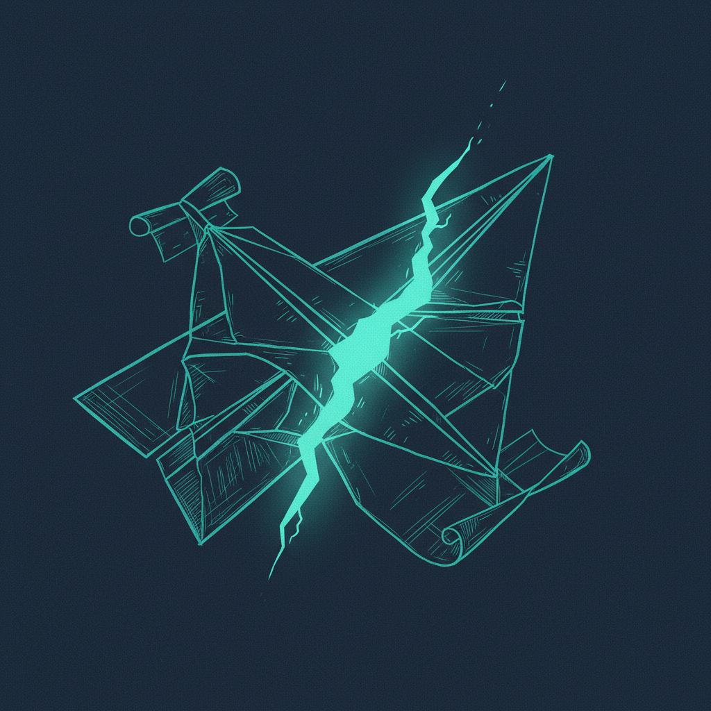 An illustration of a torn blueprint for a paper airplane, symbolizing a broken SPF record that prevents proper email del