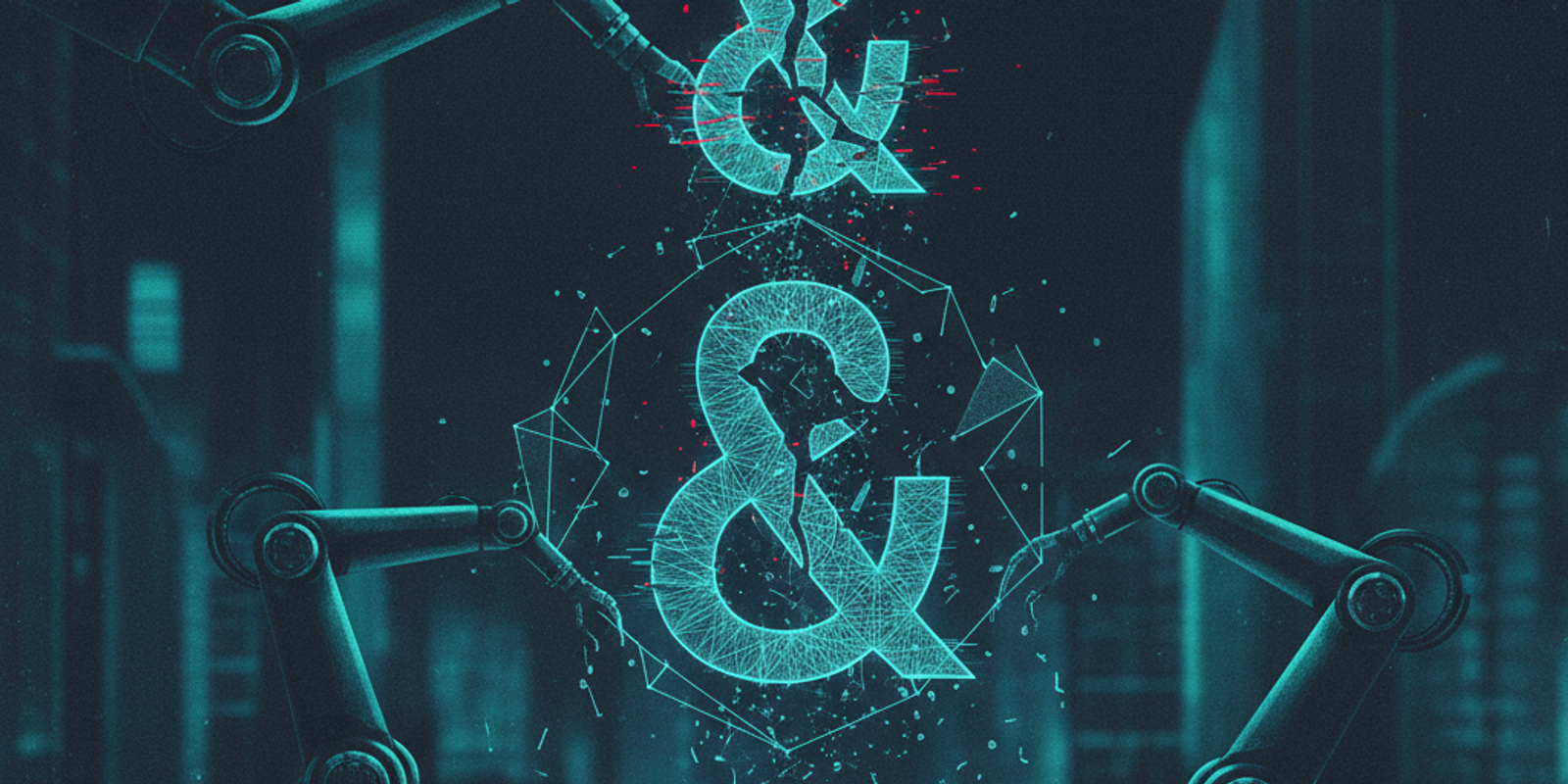 An illustration of a glowing wireframe logo flickering out of existence because of a single, broken ampersand character