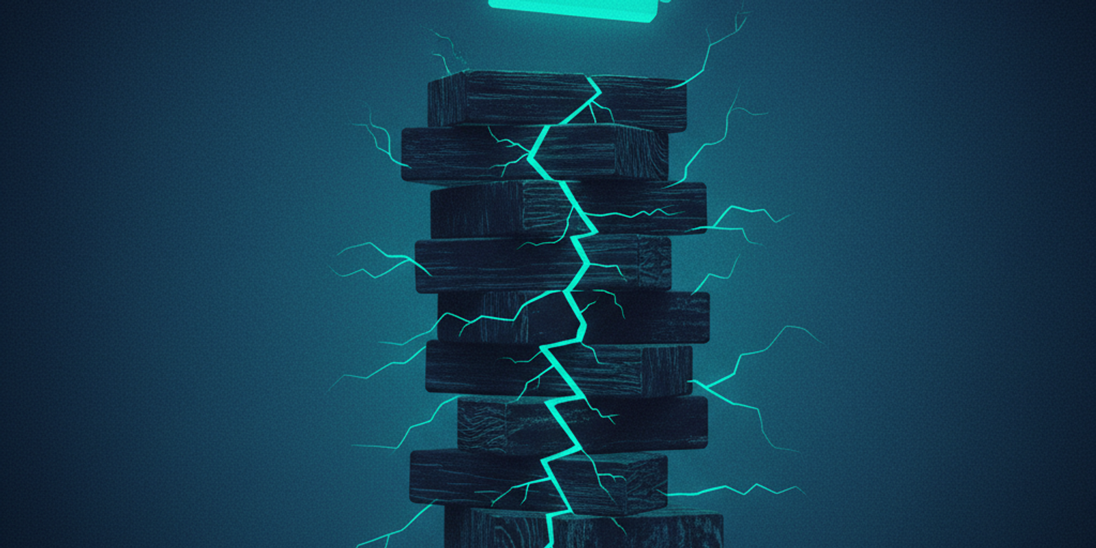 An illustration of a tall stack of blocks about to collapse as one final block is added, symbolizing an SPF record excee