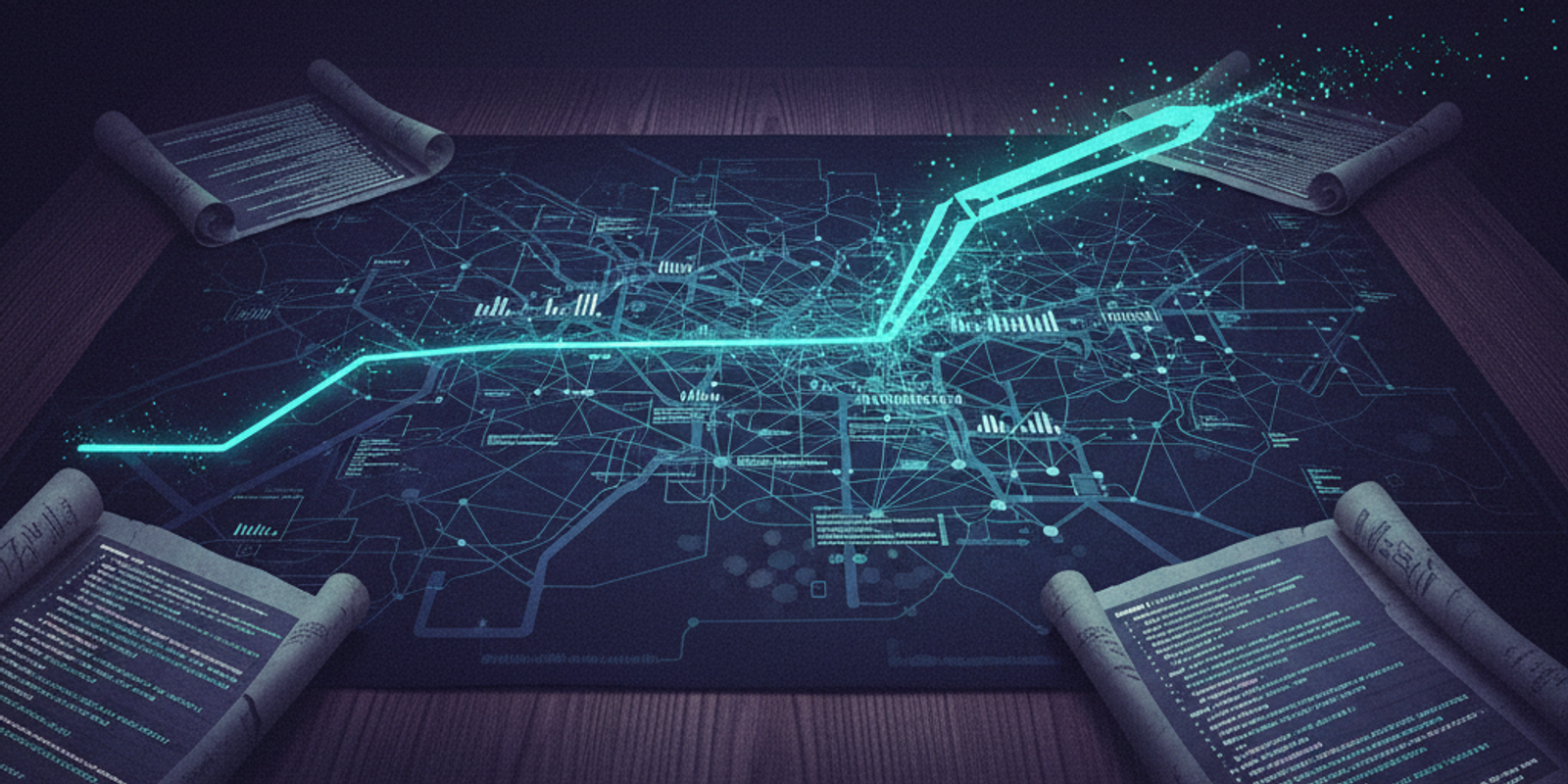 An illustration showing a dark, complex network map being clarified by a single glowing path, symbolizing how DMARC repo