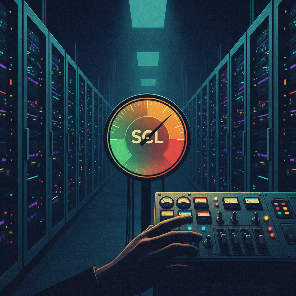 An illustration showing a gauge for Microsoft's Spam Confidence Level (SCL) with a needle between safe and unsafe, symbo