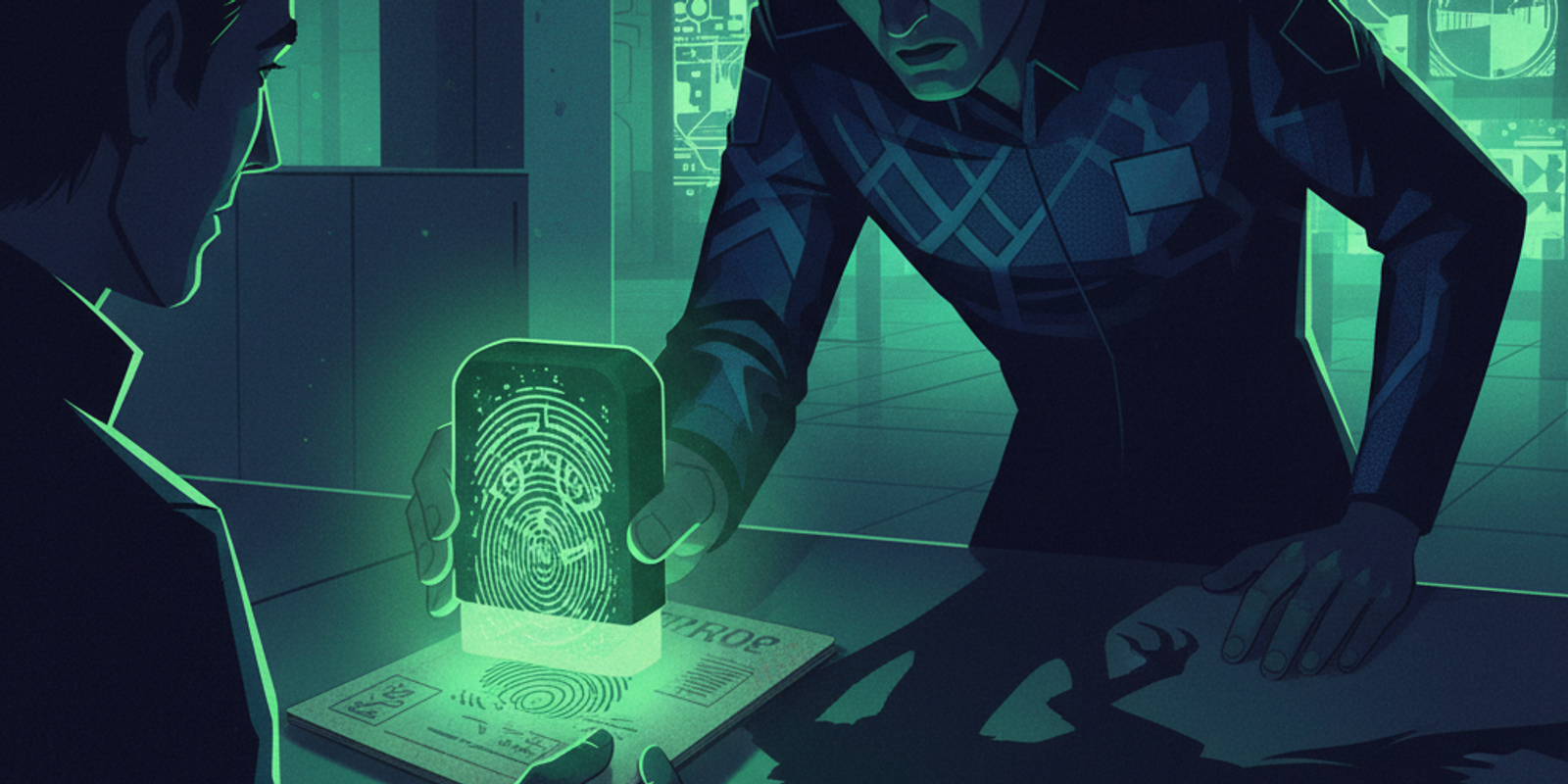 Illustration of a customs checkpoint where an email's passport has a green 'SPF PASS' stamp, but a security guard sees i