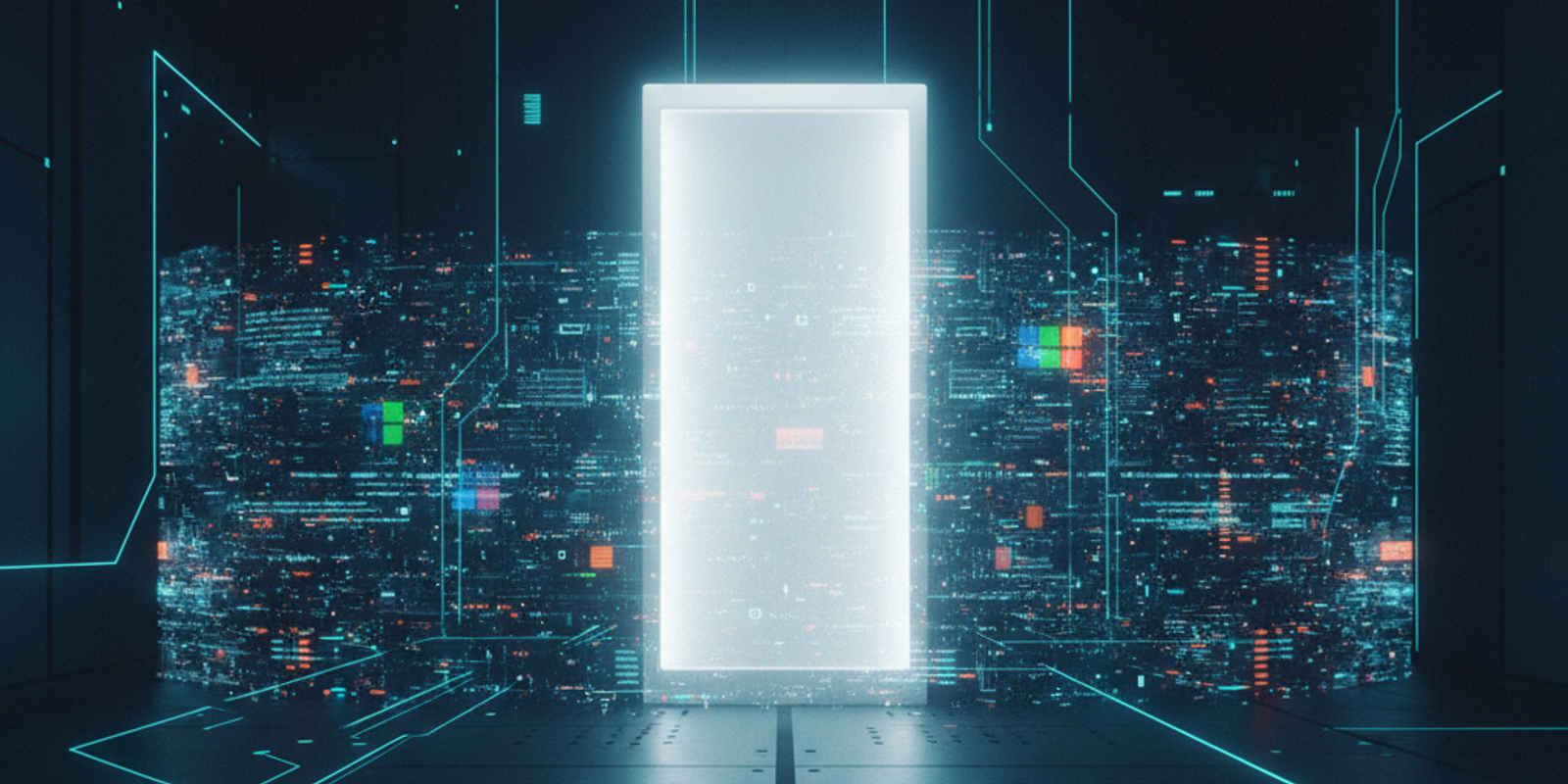 Illustration of a clean server rack blocked by a transparent, shifting digital wall, symbolizing a good IP reputation st