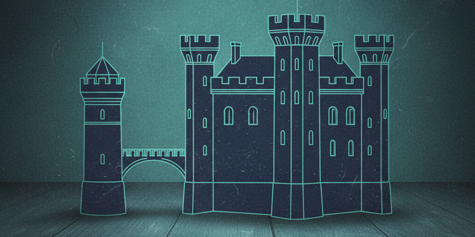 An illustration of a main castle keep blueprint ('yourdomain.com') with a separate watchtower blueprint ('newsletter.you