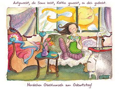Geburtstags-Postkarte mit Illustration und Gruß