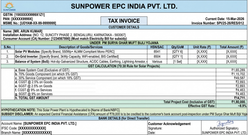Residential Solar Invoice Sample