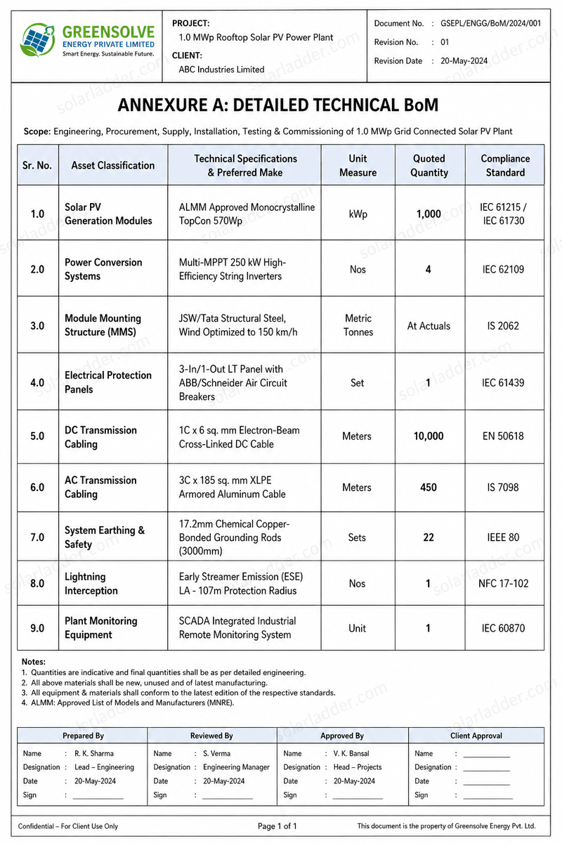 Commercial Solar Proposal: BoM Template