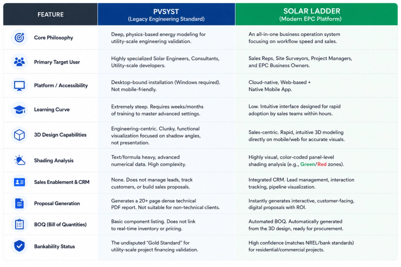 PVSyst vs Solar Ladder