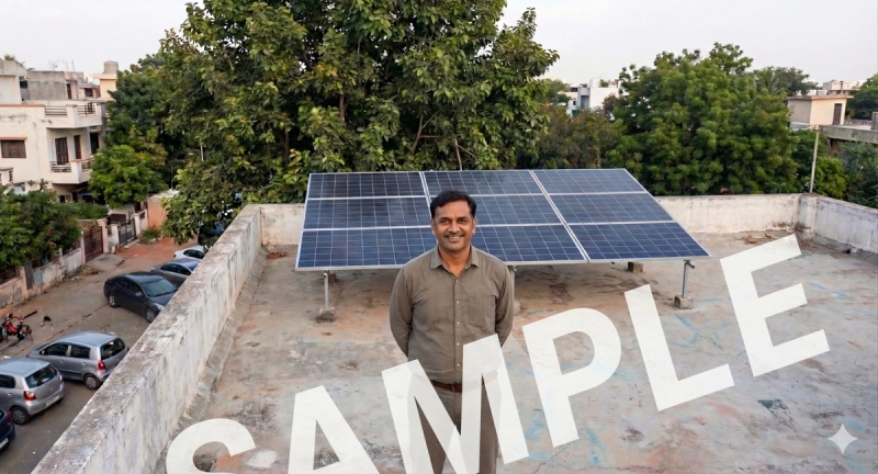 Mr. Sharma with his new 3kW asset—built with Premier Solar panels and a Growatt inverter.