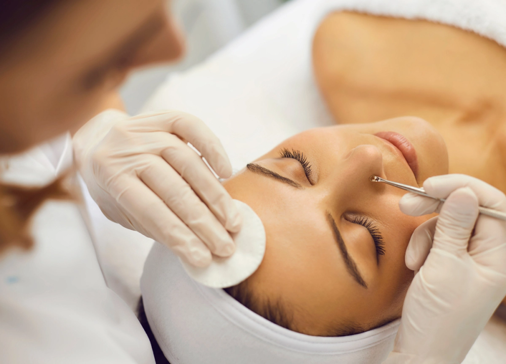 woman having extractions on her nose