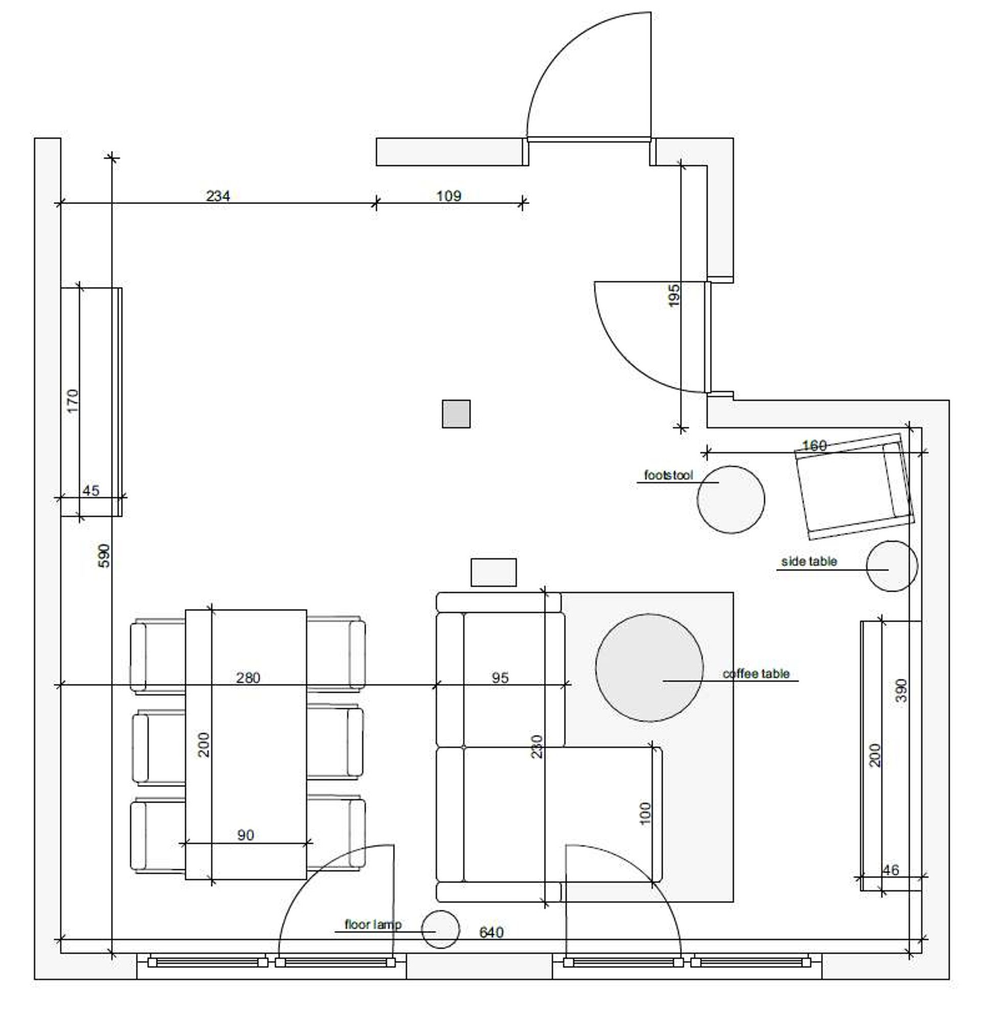 Möbellayout des Zimmers