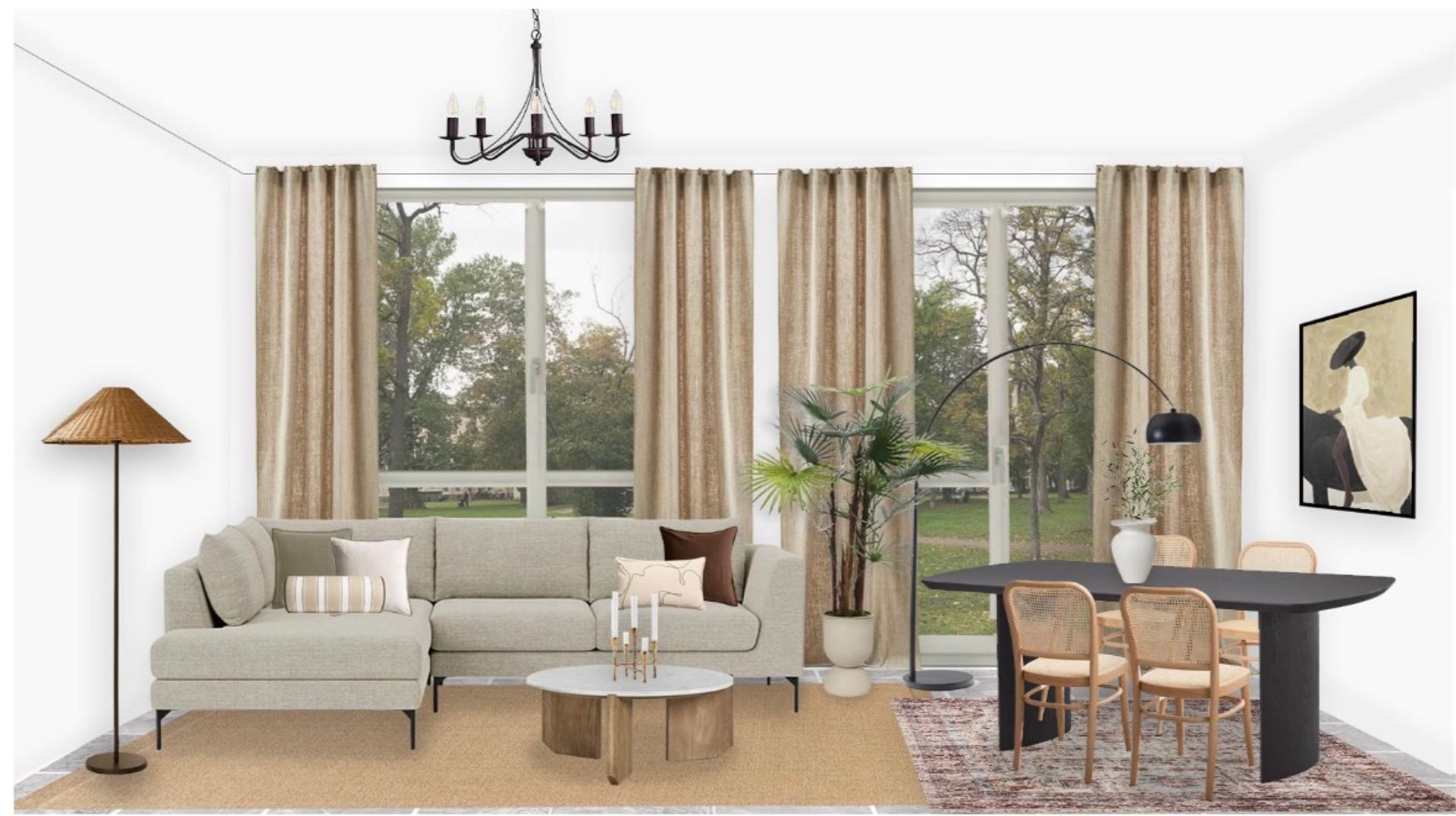 Living room with an olive armchair