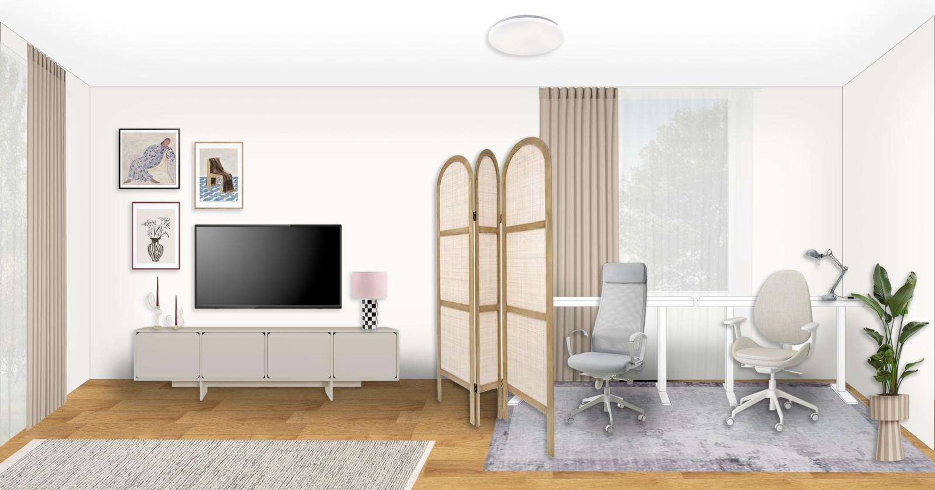 TV-Bereich und Homeoffice