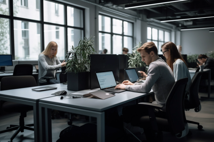 Co-workers working around a table