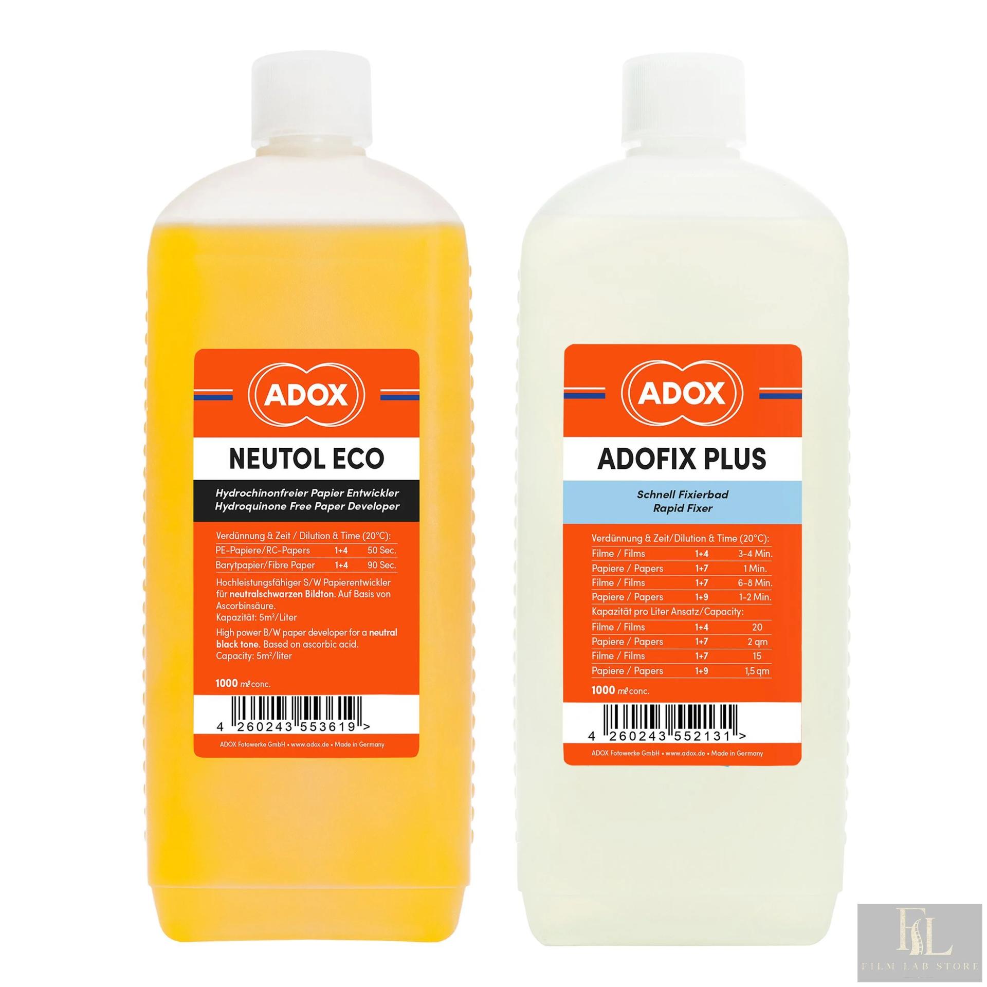 ADOX Neutol Eco + Adofix Plus — paper developer and fixer set, 2 × 1 litre