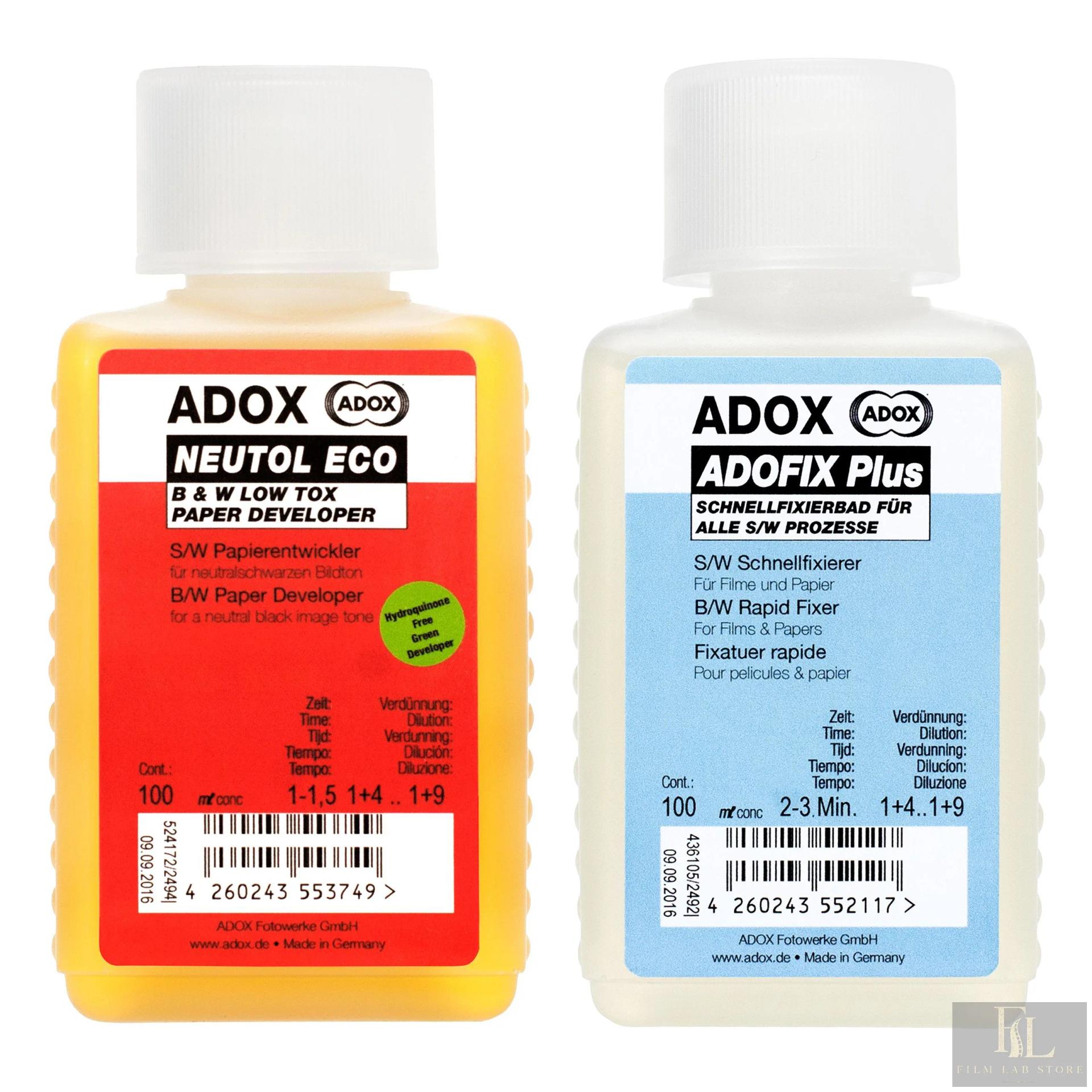 ADOX starter set for printing — developer and fixer, 2 × 100 ml