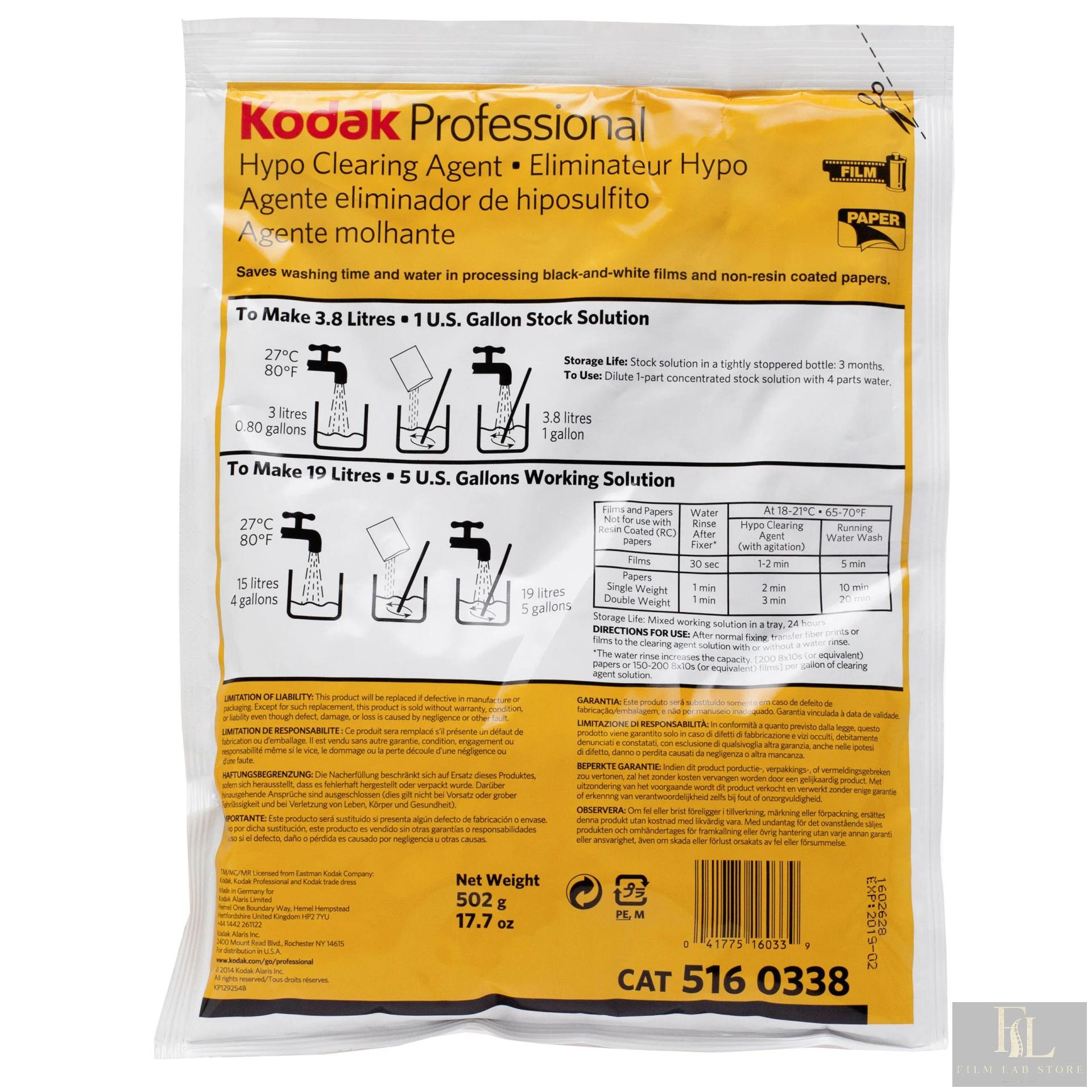Kodak Hypo Clearing Agent — wash aid, makes 4 litres