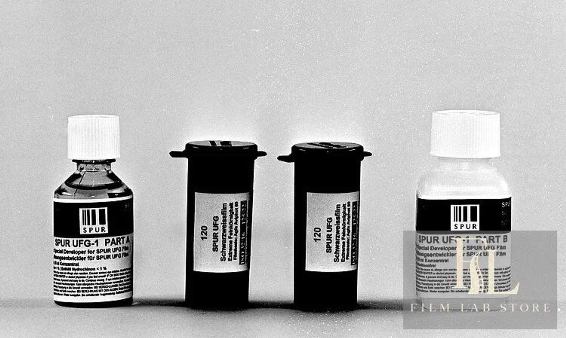 SPUR UFG Kit III — 2 rolls of UFG 120 black-and-white film + UFG-1 developer 2 × 50 ml, ISO 50