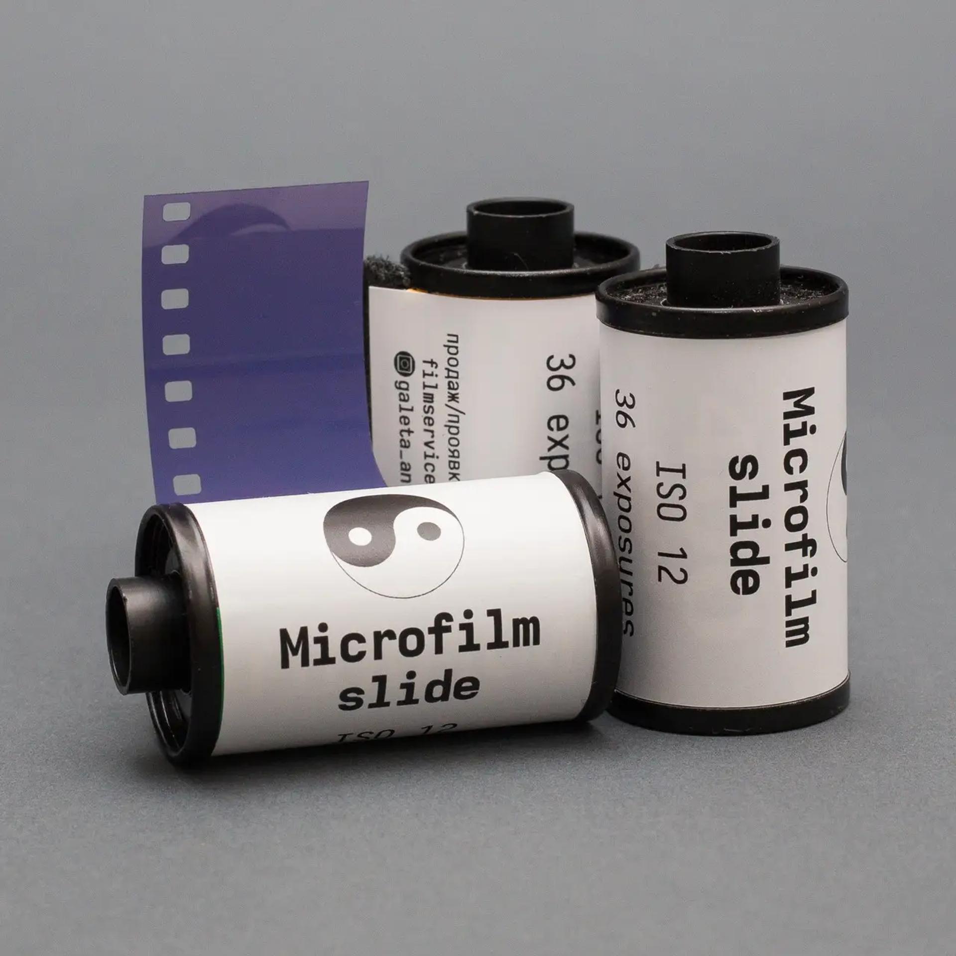 Microfilm Slide BW — black-and-white reversal film in 135, ISO 6-12